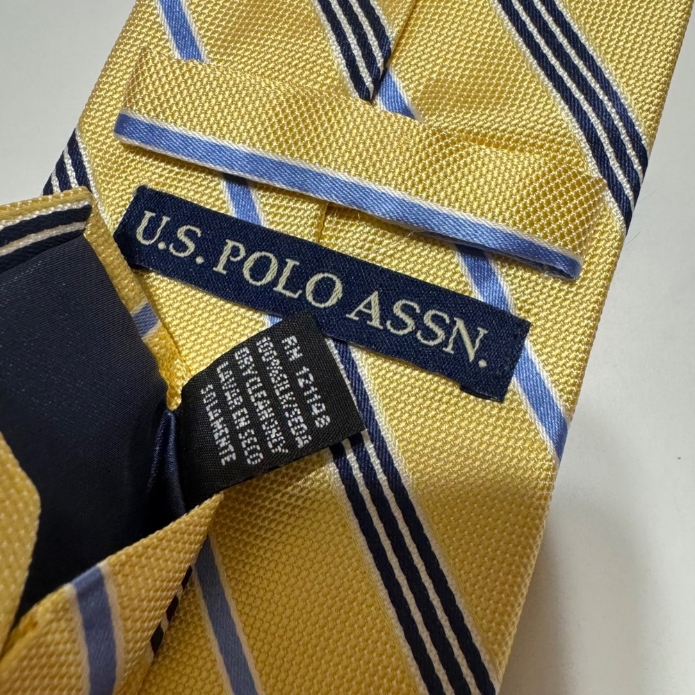 US Polo Assn. Yellow Blue Striped 100%Silk Necktie Formal Business Men - Picture 2 of 7
